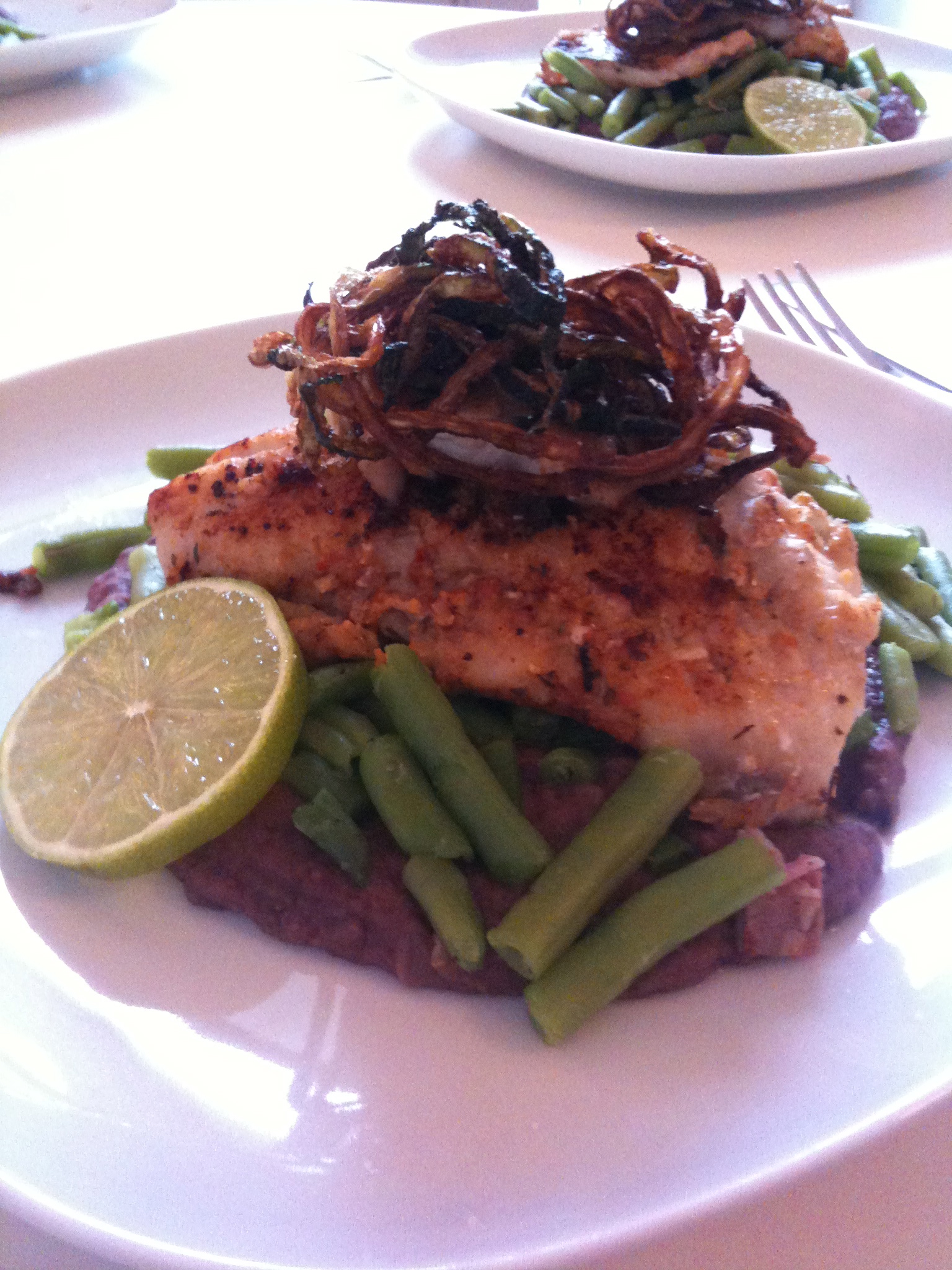 Caribbean fish on red beanmeat